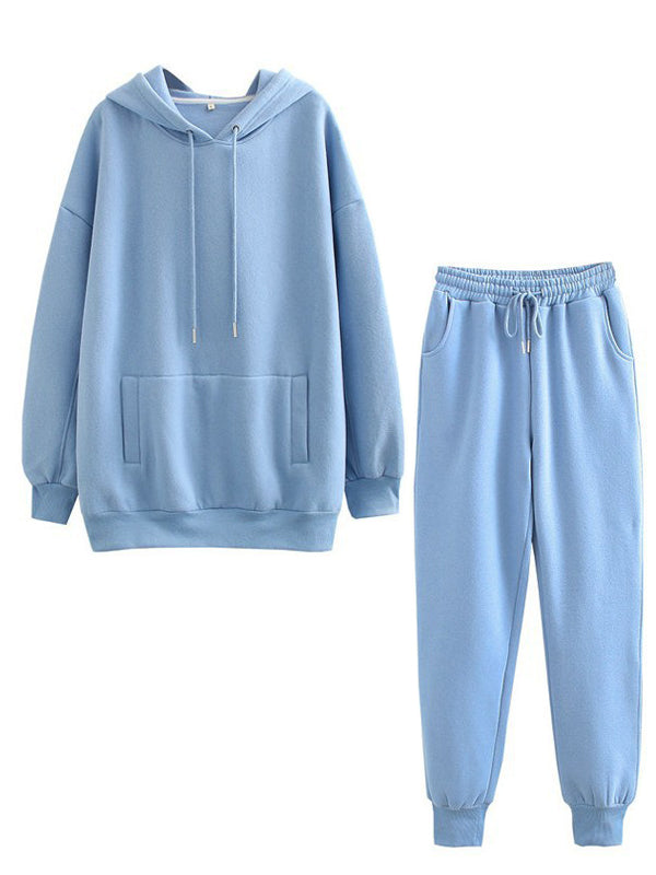 Casual Fleece Home Outfits Hooded Sweatshirt Set