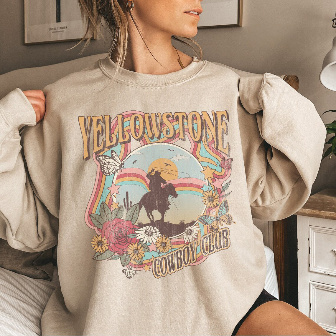 Retro Yellowstone Print Casual Sweatshirt