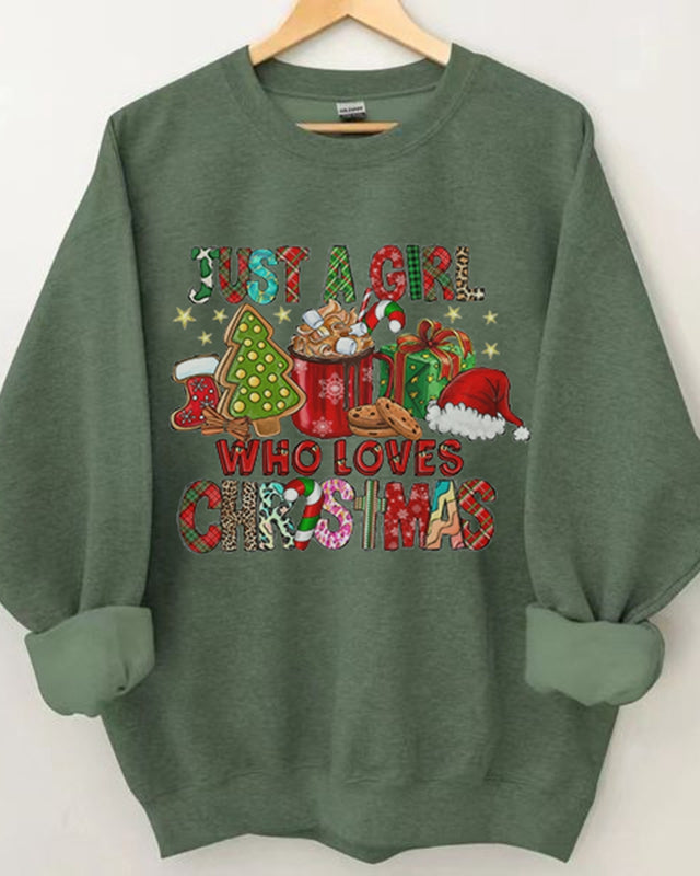 Just A Girl Who Loves Christmas Print Sweatshirt