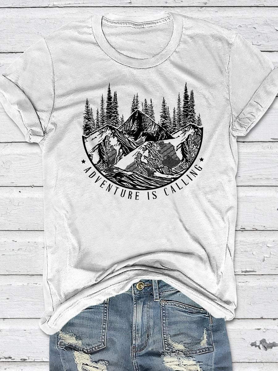 Adventure Is Calling Print Short Sleeve T-shirt