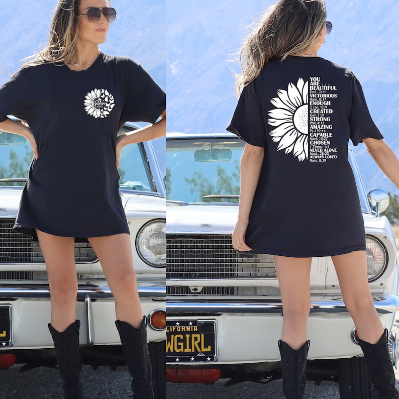 Retro Floral Faith  Front & Back Design T-shirt