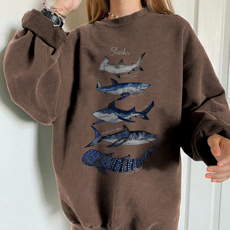 Vintage Whale and Shark Printed Sweatshirt