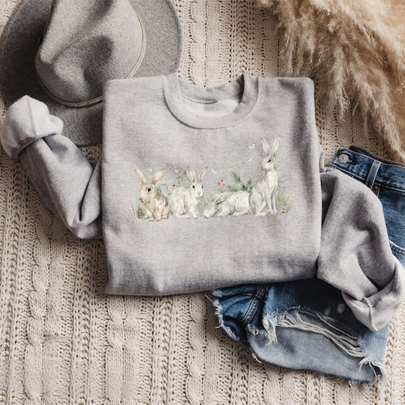Happy Easter Rabbit Print Casual Sweatshirt