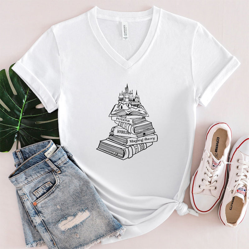 Hogwarts School Magical Book Castle Print T-shirt