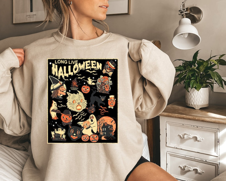 Vintage Halloween Black Cat Sweatshirt