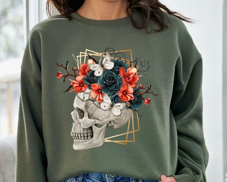 Flower Skull Halloween Crewneck Sweatshirt