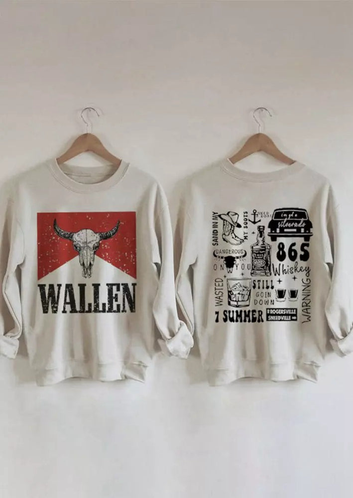 Steer Skull Drink Pullover Sweatshirt - Light Grey