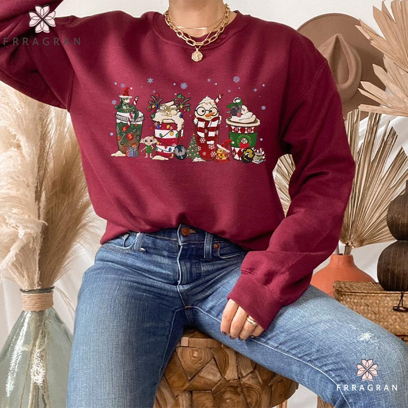 HP Christmas Coffee Print Casual Sweatshirt