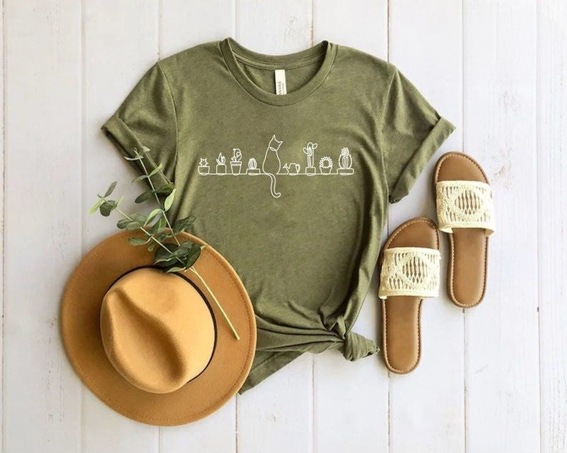 Cats and Plants Print T-shirt