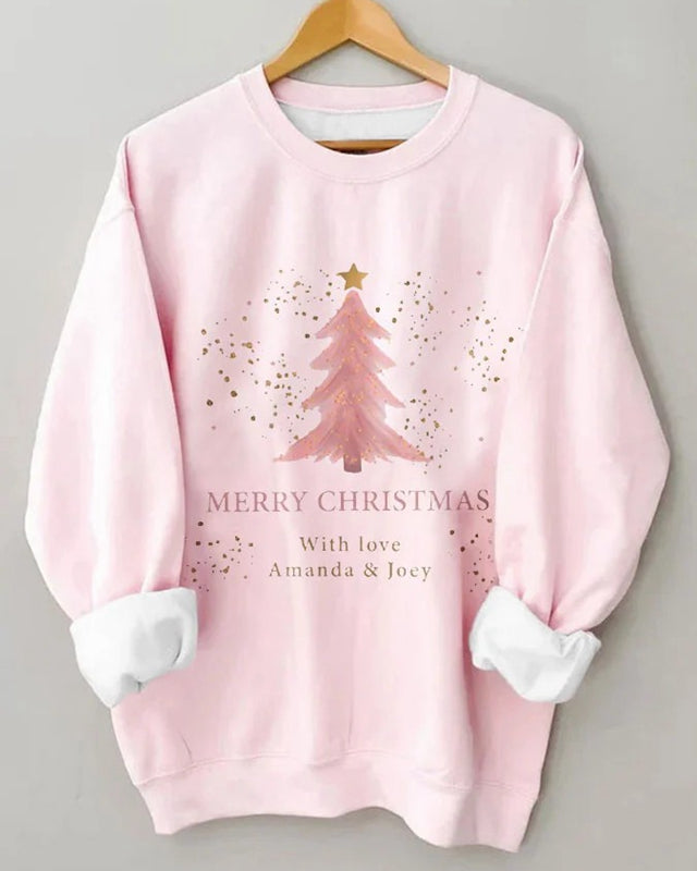 Women's Merry Christmas Pink Christmas Tree Print Casual Sweatshirt