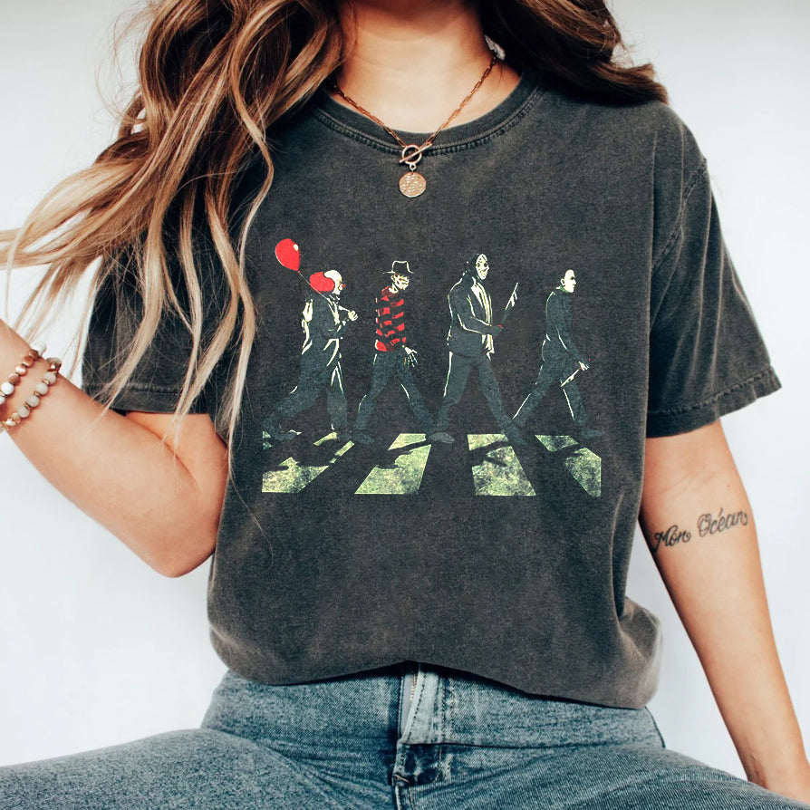 Abbey Road Horror Movies Characters Vintage T-Shirt