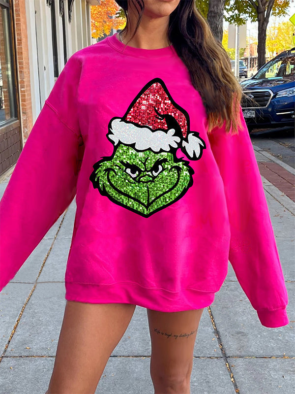 Sequin Christmas Face Print Sweatshirt