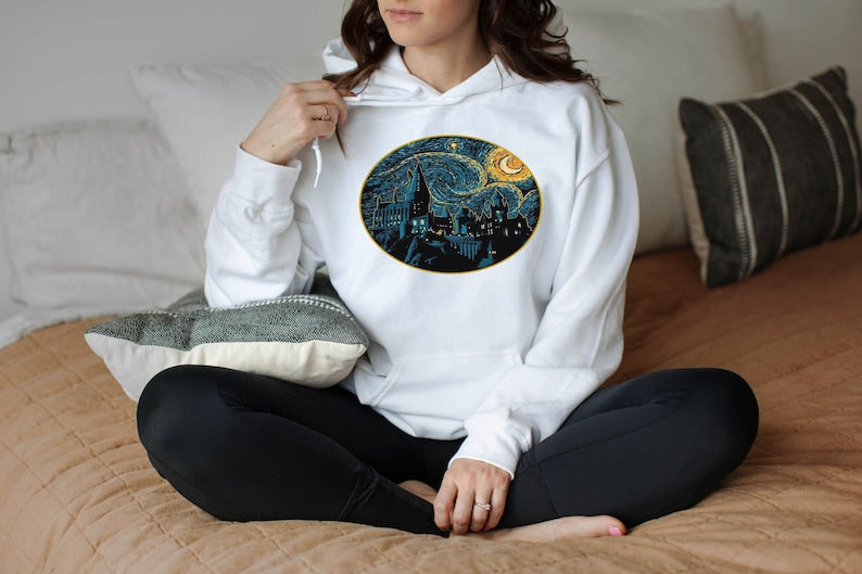 Magic Wizard Castle Boat Starry Night Hoodie