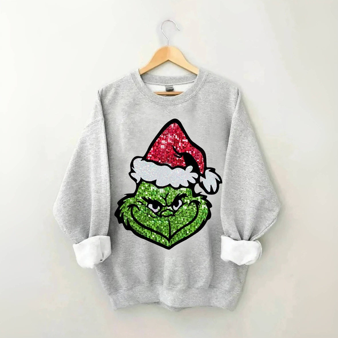 Sequin Christmas Face Print Sweatshirt