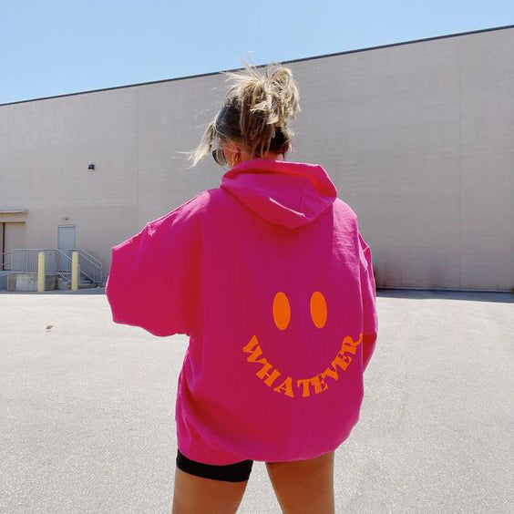 Whatever Smiley Print Women's Casual Hoodie