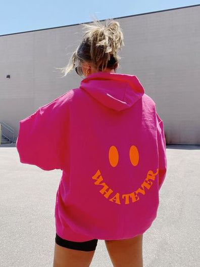 Whatever Smiley Print Women's Casual Hoodie