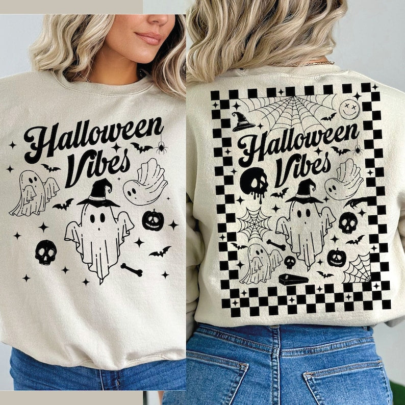 Front and Back Halloween Print Spooky Season Sweatshirt